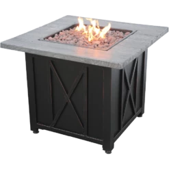 Endless Summer LP Gas Outdoor Fire Table With Wood Look Resin Mantel