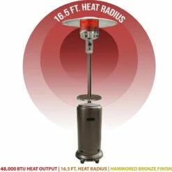 Hanover 48,000 BTU Steel Umbrella Propane Patio Heater - Hammered Bronze -FRIGIDAIRE Sales Shop hanover han001br 48000 btu umbrella propane patio heater hammered bronze heat graphic