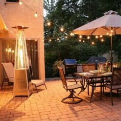 Hanover 42,000 BTU Pyramid Propane Patio Heater -FRIGIDAIRE Sales Shop hanover pyramid propane patio heater han102ss lifestyle 5