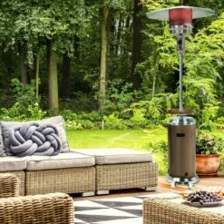 Hanover 48,000 BTU Steel Umbrella Propane Patio Heater - Bronze/Stainless Steel -FRIGIDAIRE Sales Shop hanover steel umbrella propane patio heater bronze han002brss lifestyle 2