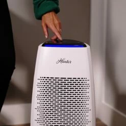 Hunter Digital Tall Tower EcoSilver + HEPA Air Purifier -FRIGIDAIRE Sales Shop hunter digital tall tower ecosilver hepa air filter white lifestyle