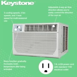 Keystone 8,000 BTU Window Air Conditioner W/ Heat -FRIGIDAIRE Sales Shop keystone ksthw08a 8000 btu window ac with heat features graphic