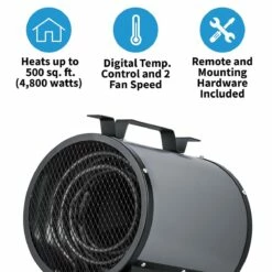 NewAir 2-in-1 Freestanding Or Ceiling/Wall Mounted Electric Garage Heater -FRIGIDAIRE Sales Shop newair 2 in 1 freestanding ceiling wall mount electric garage heater main features graphic